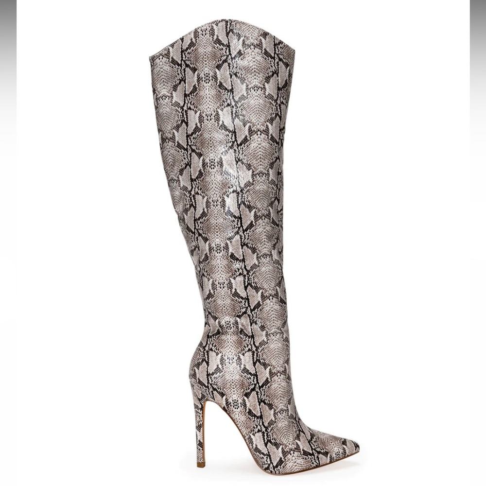 Vici Heeled Python Snake Boots | Taupe/Black | Si… - image 2